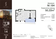 2 pokoje, mieszkanie 50,22 m², piętro 14, oferta nr M.184, Sky Trust III, Kielce, Bocianek, al. Solidarności 32 B