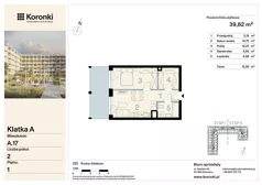 2 pokoje, mieszkanie 39,82 m², piętro 1, oferta nr A.17, Koronki Apartamenty Korfantego, Katowice, Wełnowiec-Józefowiec, al. Wojciecha Korfantego 125a