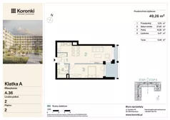 2 pokoje, mieszkanie 49,26 m², piętro 2, oferta nr A.36, Koronki Apartamenty Korfantego, Katowice, Wełnowiec-Józefowiec, al. Wojciecha Korfantego 125a