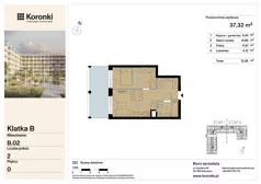 2 pokoje, mieszkanie 37,32 m², parter, oferta nr B.02, Koronki Apartamenty Korfantego, Katowice, Wełnowiec-Józefowiec, al. Wojciecha Korfantego 125a