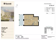 2 pokoje, mieszkanie 37,32 m², piętro 1, oferta nr B.06, Koronki Apartamenty Korfantego, Katowice, Wełnowiec-Józefowiec, al. Wojciecha Korfantego 125a