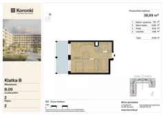 2 pokoje, mieszkanie 38,69 m², piętro 2, oferta nr B.09, Koronki Apartamenty Korfantego, Katowice, Wełnowiec-Józefowiec, al. Wojciecha Korfantego 125a