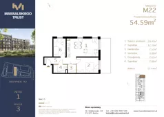 3 pokoje, mieszkanie 54,59 m², piętro 1, oferta nr M22, Massalskiego Trust etap II, Kielce, Ślichowice, ul. Massalskiego