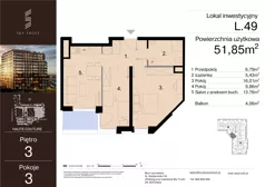 3 pokoje, lokal inwestycyjny 51,85 m², piętro 3, oferta nr L.49, Sky Trust III - lokale inwestycyjne, Kielce, Bocianek, al. Solidarności 32 B