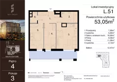 3 pokoje, lokal inwestycyjny 53,05 m², piętro 4, oferta nr L.51, Sky Trust III - lokale inwestycyjne, Kielce, Bocianek, al. Solidarności 32 B