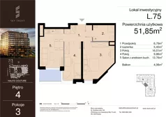 3 pokoje, lokal inwestycyjny 51,85 m², piętro 4, oferta nr L.75, Sky Trust III - lokale inwestycyjne, Kielce, Bocianek, al. Solidarności 32 B
