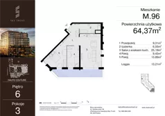 3 pokoje, mieszkanie 64,37 m², piętro 6, oferta nr M.96, Sky Trust III, Kielce, Bocianek, al. Solidarności 32 B
