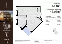 3 pokoje, mieszkanie 48,03 m², piętro 6, oferta nr M.100, Sky Trust III, Kielce, Bocianek, al. Solidarności 32 B