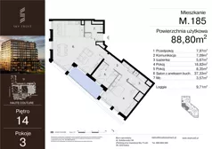3 pokoje, mieszkanie 88,80 m², piętro 14, oferta nr M.185, Sky Trust III, Kielce, Bocianek, al. Solidarności 32 B
