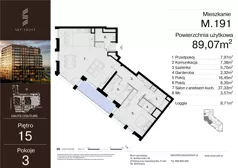 3 pokoje, mieszkanie 89,07 m², piętro 15, oferta nr M.191, Sky Trust III, Kielce, Bocianek, al. Solidarności 32 B