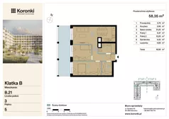 3 pokoje, mieszkanie 58,35 m², piętro 5, oferta nr B.21, Koronki Apartamenty Korfantego, Katowice, Wełnowiec-Józefowiec, al. Wojciecha Korfantego 125a
