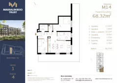 4 pokoje, mieszkanie 68,32 m², piętro 1, oferta nr M14, Massalskiego Trust etap II, Kielce, Ślichowice, ul. Massalskiego
