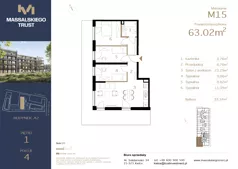 4 pokoje, mieszkanie 63,02 m², piętro 1, oferta nr M15, Massalskiego Trust etap II, Kielce, Ślichowice, ul. Massalskiego