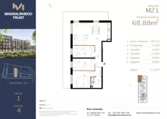 4 pokoje, mieszkanie 68,88 m², piętro 1, oferta nr M21, Massalskiego Trust etap II, Kielce, Ślichowice, ul. Massalskiego