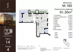 4 pokoje, mieszkanie 91,30 m², piętro 14, oferta nr M.180, Sky Trust III, Kielce, Bocianek, al. Solidarności 32 B