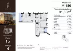 4 pokoje, mieszkanie 91,30 m², piętro 15, oferta nr M.186, Sky Trust III, Kielce, Bocianek, al. Solidarności 32 B