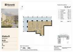 4 pokoje, mieszkanie 76,79 m², parter, oferta nr B.03, Koronki Apartamenty Korfantego, Katowice, Wełnowiec-Józefowiec, al. Wojciecha Korfantego 125a