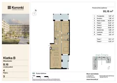 4 pokoje, mieszkanie 95,18 m², piętro 3, oferta nr B.16, Koronki Apartamenty Korfantego, Katowice, Wełnowiec-Józefowiec, al. Wojciecha Korfantego 125a
