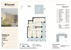 5 pokoi, mieszkanie 93,21 m², piętro 5, oferta nr A.69, Koronki Apartamenty Korfantego, Katowice, Wełnowiec-Józefowiec, al. Wojciecha Korfantego 125a