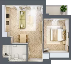 2 pokoje, mieszkanie 45,27 m², piętro 6, oferta nr M100, Sky Trust II , Kielce, Bocianek, al. Solidarności / ul. Świętokrzyska