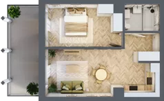 2 pokoje, mieszkanie 42,82 m², piętro 1, oferta nr A.08, Browar Hugo Scobel, Gliwice, Śródmieście, ul. Piwna