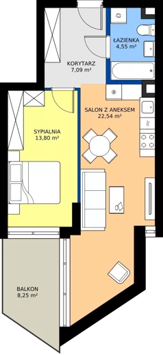2 pokoje, mieszkanie 47,98 m², piętro 1, oferta nr M.12, Nowa Gwiazda, Katowice, Zawodzie, ul. Bogucicka