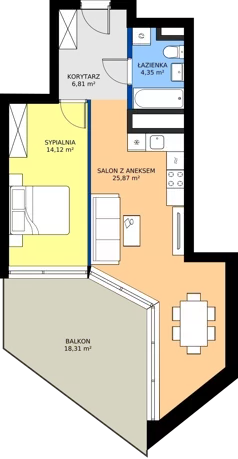 2 pokoje, mieszkanie 51,15 m², piętro 13, oferta nr M.199, Nowa Gwiazda, Katowice, Zawodzie, ul. Bogucicka