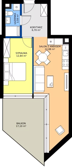 2 pokoje, mieszkanie 46,01 m², piętro 2, oferta nr M.31, Nowa Gwiazda, Katowice, Zawodzie, ul. Bogucicka