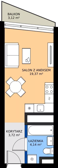 1 pokój, mieszkanie 27,23 m², piętro 20, oferta nr M.311, Nowa Gwiazda, Katowice, Zawodzie, ul. Bogucicka
