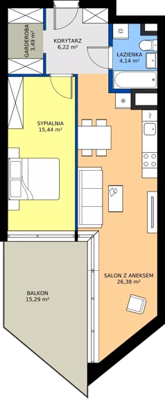 2 pokoje, mieszkanie 55,67 m², piętro 1, oferta nr M.01, Nowa Gwiazda, Katowice, Zawodzie, ul. Bogucicka