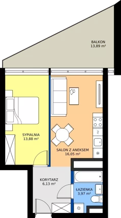 2 pokoje, mieszkanie 40,03 m², piętro 13, oferta nr M.201, Nowa Gwiazda, Katowice, Zawodzie, ul. Bogucicka