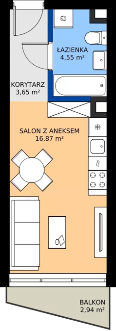 1 pokój, mieszkanie 25,07 m², piętro 2, oferta nr M.36, Nowa Gwiazda, Katowice, Zawodzie, ul. Bogucicka