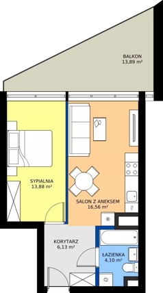 2 pokoje, mieszkanie 40,67 m², piętro 11, oferta nr M.171, Nowa Gwiazda, Katowice, Zawodzie, ul. Bogucicka
