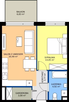 2 pokoje, mieszkanie 45,32 m², piętro 1, oferta nr M.78, Rezydencja Świerkowa etap II, Radom, Idalin, ul. Świerkowa