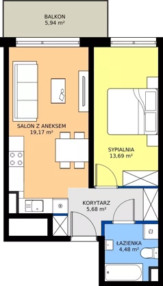 2 pokoje, mieszkanie 43,02 m², piętro 1, oferta nr M.79, Rezydencja Świerkowa etap II, Radom, Idalin, ul. Świerkowa