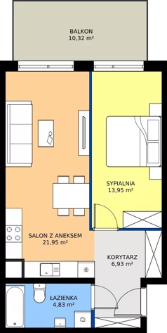 2 pokoje, mieszkanie 47,66 m², piętro 1, oferta nr M.10, Rezydencja Świerkowa etap II, Radom, Idalin, ul. Świerkowa