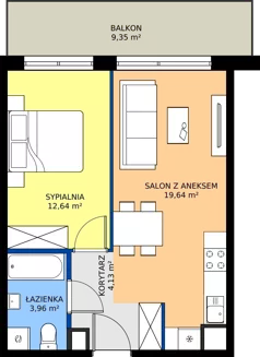 2 pokoje, mieszkanie 40,37 m², piętro 1, oferta nr M.12, Rezydencja Świerkowa etap II, Radom, Idalin, ul. Świerkowa