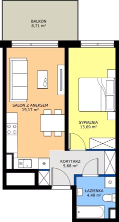 2 pokoje, mieszkanie 43,02 m², piętro 2, oferta nr M.89, Rezydencja Świerkowa etap II, Radom, Idalin, ul. Świerkowa