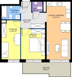 3 pokoje, mieszkanie 59,32 m², piętro 2, oferta nr M.91, Rezydencja Świerkowa etap II, Radom, Idalin, ul. Świerkowa