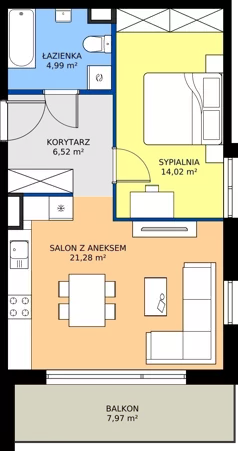 2 pokoje, mieszkanie 46,81 m², piętro 1, oferta nr M.72, Rezydencja Świerkowa etap II, Radom, Idalin, ul. Świerkowa