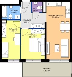 3 pokoje, mieszkanie 59,32 m², piętro 1, oferta nr M.81, Rezydencja Świerkowa etap II, Radom, Idalin, ul. Świerkowa