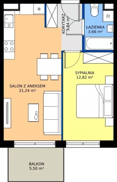 2 pokoje, mieszkanie 41,56 m², piętro 3, oferta nr M.25, Rezydencja Świerkowa etap II, Radom, Idalin, ul. Świerkowa