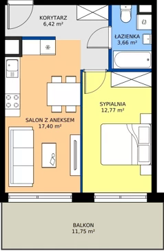 2 pokoje, mieszkanie 40,25 m², piętro 2, oferta nr M.90, Rezydencja Świerkowa etap II, Radom, Idalin, ul. Świerkowa