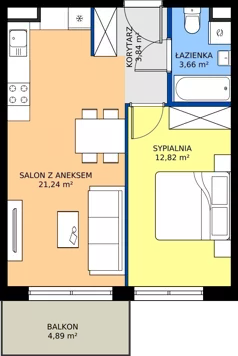 2 pokoje, mieszkanie 41,56 m², piętro 1, oferta nr M.9, Rezydencja Świerkowa etap II, Radom, Idalin, ul. Świerkowa