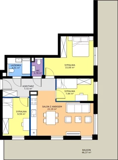 4 pokoje, mieszkanie 68,32 m², piętro 1, oferta nr M14, Massalskiego Trust etap II, Kielce, Ślichowice, ul. Massalskiego