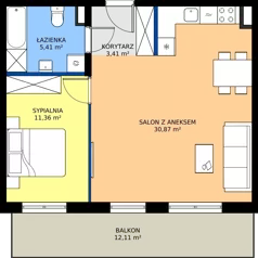 2 pokoje, mieszkanie 51,05 m², piętro 2, oferta nr 19, Osiedle Janowiecka 27, Warszawa, Targówek, Elsnerów, ul. Janowiecka 27