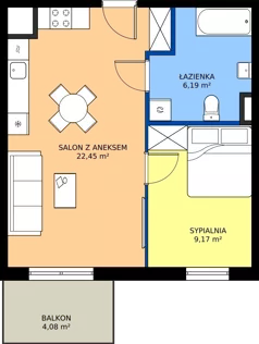 2 pokoje, mieszkanie 37,81 m², piętro 3, oferta nr 25, Osiedle Janowiecka 27, Warszawa, Targówek, Elsnerów, ul. Janowiecka 27