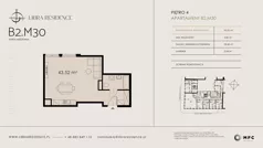 1 pokój, mieszkanie 43,52 m², piętro 4, oferta nr B2.M30, Libra Residence, Kraków, Stare Miasto, ul. Librowszczyzna 3 / Bonerowska 1
