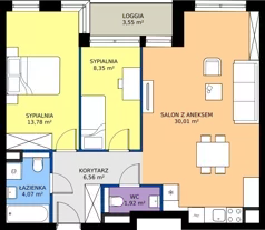 3 pokoje, mieszkanie 64,69 m², piętro 6, oferta nr 59B, Strzelców 28, Kraków, Prądnik Czerwony, ul. Strzelców 28