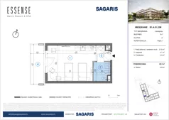 1 pokój, mieszkanie 29,30 m², piętro 1, oferta nr B1.A.01.22M, ESSENSE Baltic Resort II, Dziwnów, ul. Kaprala Koniecznego 14